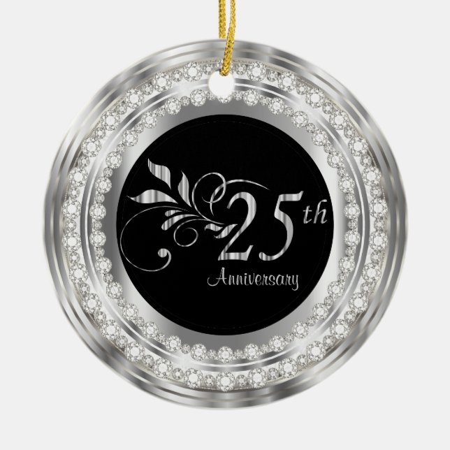 Charming 25th Silver Wedding Anniversary Ceramic Tree Decoration (Front)