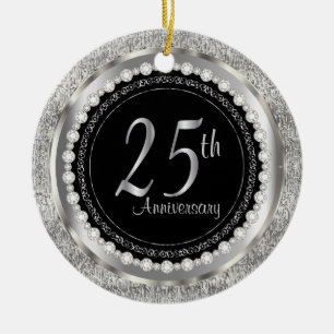 Charming 25th Silver Wedding Anniversary Ceramic Tree Decoration