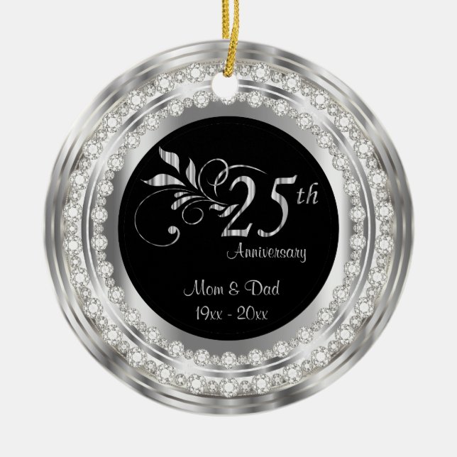Charming 25th Silver Wedding Anniversary Ceramic Tree Decoration (Front)
