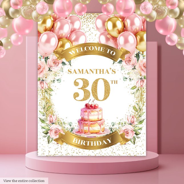Charming 30th Birthday Blush Gold Party Tapestry (Charming 30th Birthday Blush Gold Party Tapestry)