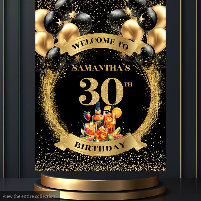 Charming 30th Birthday Whiskey Party Banner Tapestry (Charming 30th Birthday Whiskey Party Banner)