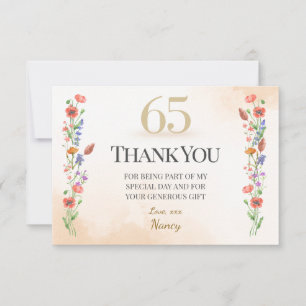 Charming 65th Birthday – Wildflower Design Thank You Card