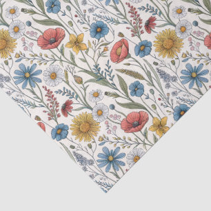 Charming Abstract Wildflowers Blue Pink Yellow Tissue Paper