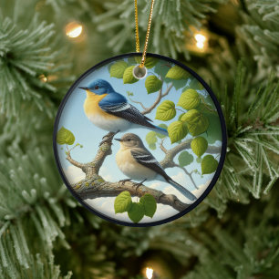 Charming Acadian Flycatchers Scene Christmas Ceramic Tree Decoration