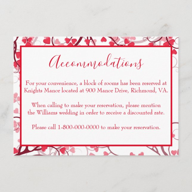 Charming Accommodations Red Hearts Enclosure Card (Front)