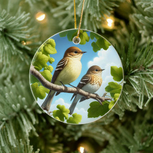 Charming Alder Flycatcher Bird Keepsake Ceramic Tree Decoration