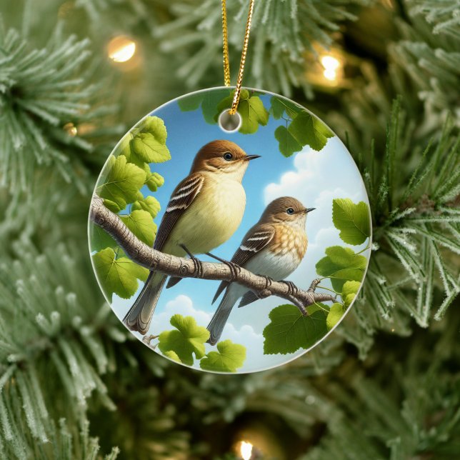 Charming Alder Flycatcher Bird Keepsake Ceramic Tree Decoration (Creator Uploaded)