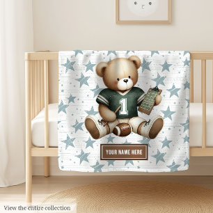 Charming American Football Teddy Bear Baby Gift Fleece Blanket