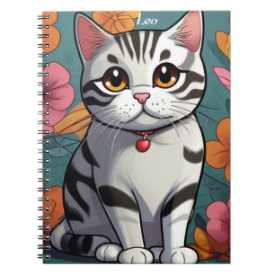 Charming American Shorthair Cat Floral Art Notebook