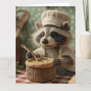 Charming and Cute Raccoon Chef Stirring a Bowl Card