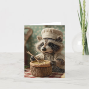Charming and Cute Raccoon Chef Stirring a Bowl Holiday Card