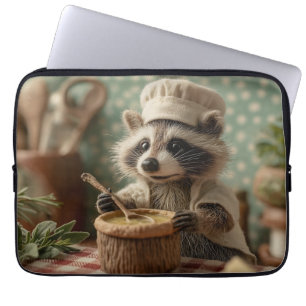 Charming and Cute Raccoon Chef Stirring a Bowl Laptop Sleeve