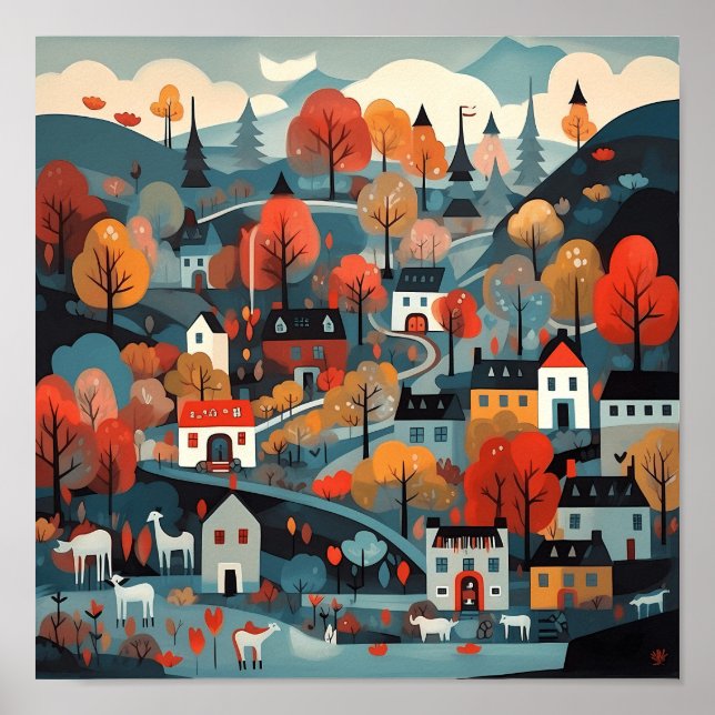 Charming And Quaint Scandi Village Art Poster (Front)