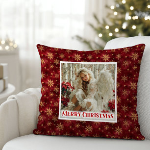 Charming Angel Poinsettia Red Gold Festive Christm Cushion