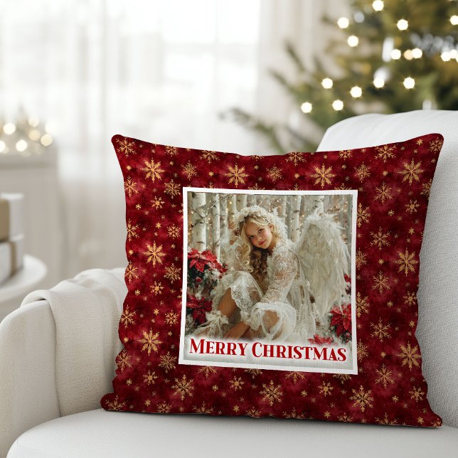 Charming Angel Poinsettia Red Gold Festive Christm Cushion (Charming Angel Poinsettia Red Gold Festive Christmas Pillow

)