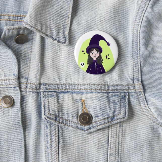 Charming Angry Cute Witch 6 Cm Round Badge (In Situ)
