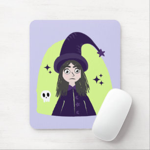 Charming Angry Cute Witch Mouse Mat