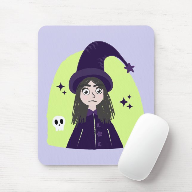 Charming Angry Cute Witch Mouse Mat (With Mouse)