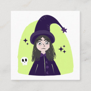 Charming Angry Cute Witch Square Business Card