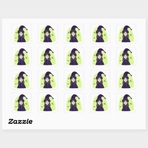 Charming Angry Cute Witch Square Sticker