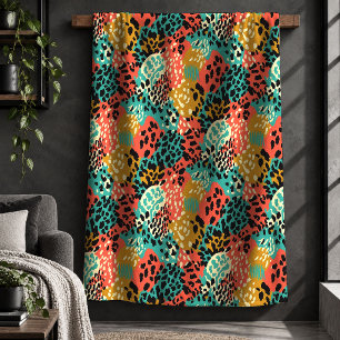 Charming Animal Print Abstract Colour Burst Blanke Sherpa Blanket