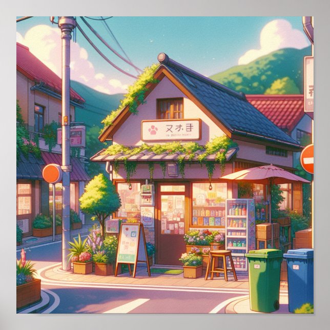 Charming Anime-Style Local Shop Art Poster (Front)