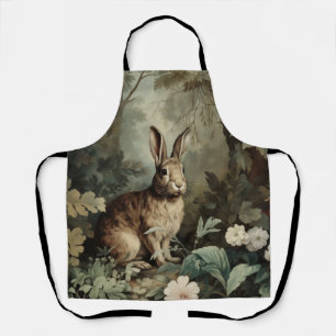 Charming Antique Hare in Lush Forest  Apron