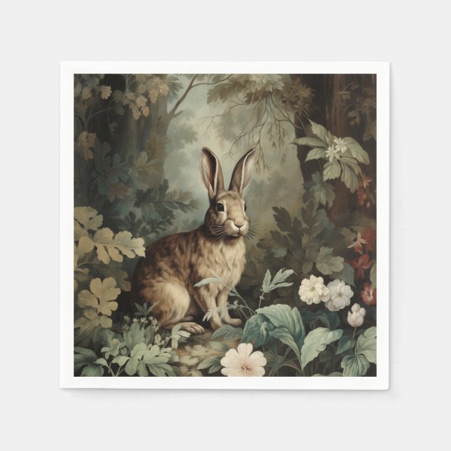 Charming Antique Hare in Lush Forest  Napkin (Front)