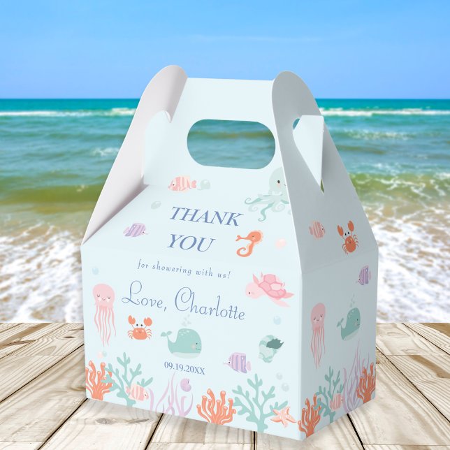Charming Aqua Undersea Creatures Nautical Baby Favour Box (Creator Uploaded)