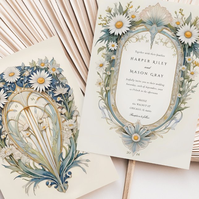 Charming Art Nouveau Daisy Floral Wedding Invitation (Creator Uploaded)