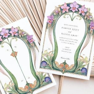 Charming Art Nouveau Orchids Floral Wedding Invitation