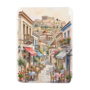 Charming Athens Greece Street Watercolor Magnet