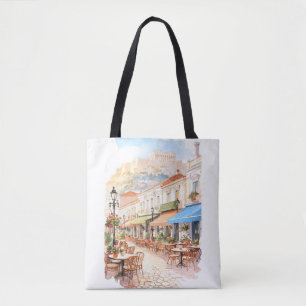 Charming Athens Greece Street Watercolor Tote Bag