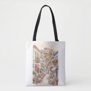 Charming Athens Greece Street Watercolor Tote Bag