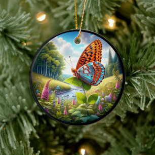 Charming Atlantis Fritillary Butterfly Ceramic Tree Decoration