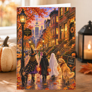 Charming Autumn City Scene Happy Halloween Card