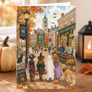 Charming Autumn College Town Happy Halloween Card
