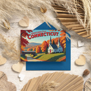 Charming Autumn Greetings from Connecticut Postcard