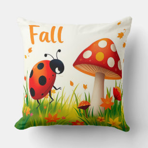 Charming Autumn Illustration Featuring Ladybug Cushion