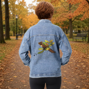 Charming Autumn Leaves Pine Marten Celtic Blue Denim Jacket