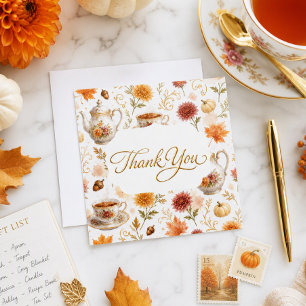 Charming Autumn Tea Set Thank You Party Card