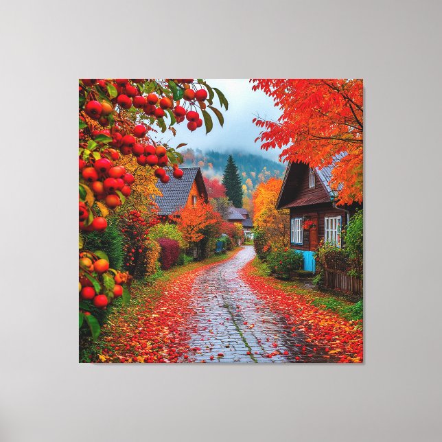 Charming Autumn Village Path Canvas Print (Front)