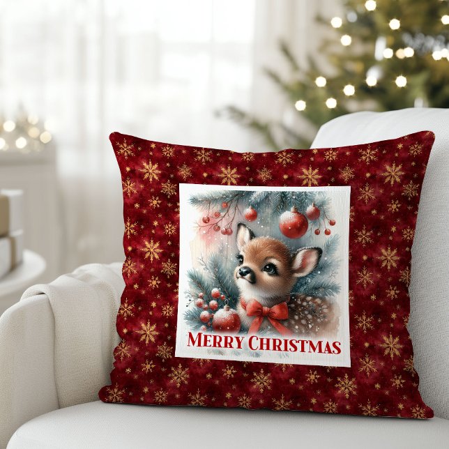 Charming Baby Deer Snowy Forest Kids Gift Christma Cushion (Charming Baby Deer Snowy Forest Kids Gift Christmas Pillow

)