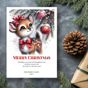 Charming Baby Fawn Christmas Scene Watercolor Card