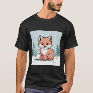 Charming Baby Fox in Winter Forest - Cute Cartoon  T-Shirt