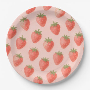 Charming Baby Shower Watercolor Strawberry Pattern Paper Plate