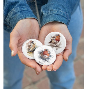 Charming Backyard Robin, custom 15 Cm Square Badge