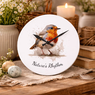 Charming Backyard Robin, custom Large Clock
