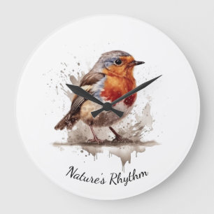 Charming Backyard Robin, custom Large Clock