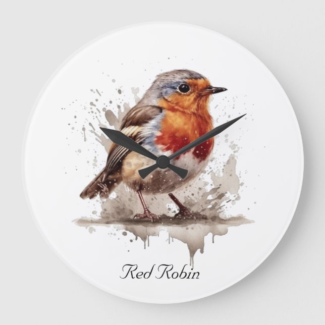 Charming Backyard Robin, custom Large Clock (Front)